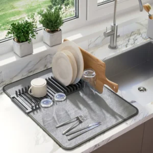 Premium Dish Drying Mat With Rack